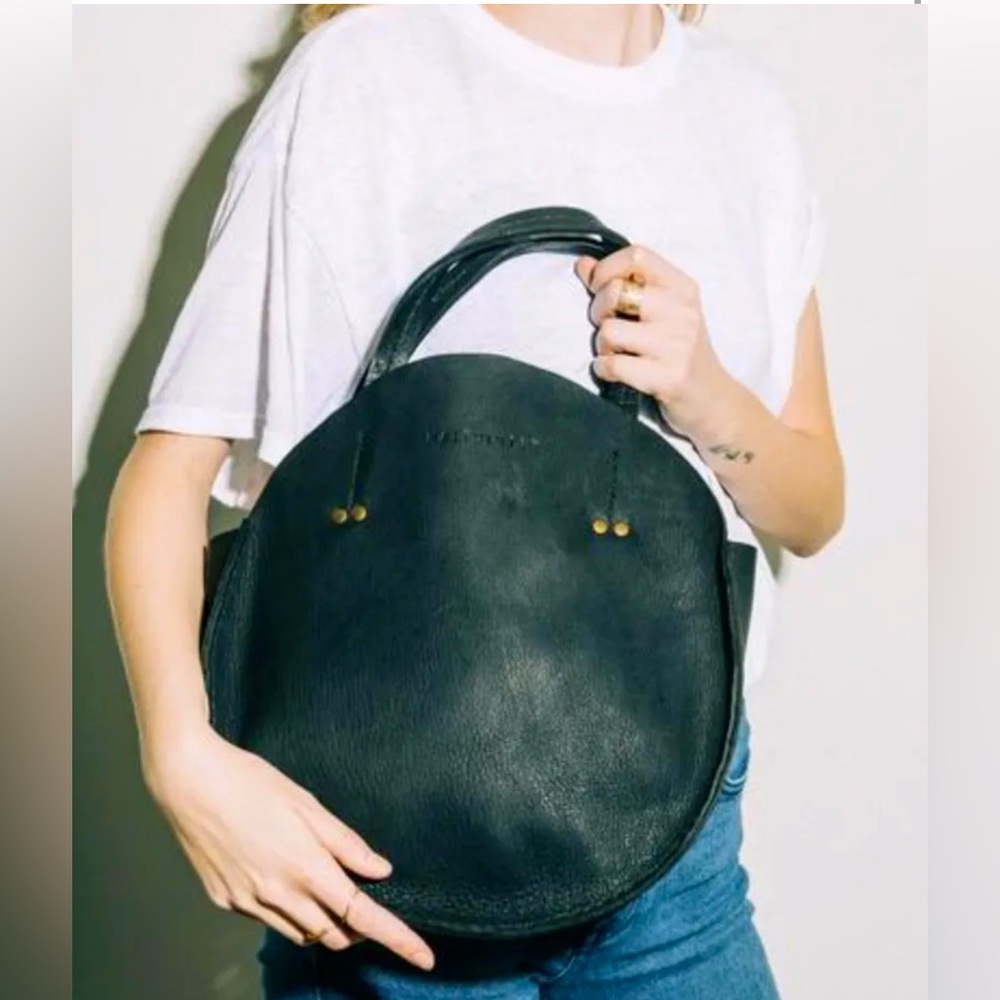 Half United Large Haitian-Made Circle Bag made with Genuine Leather in Black